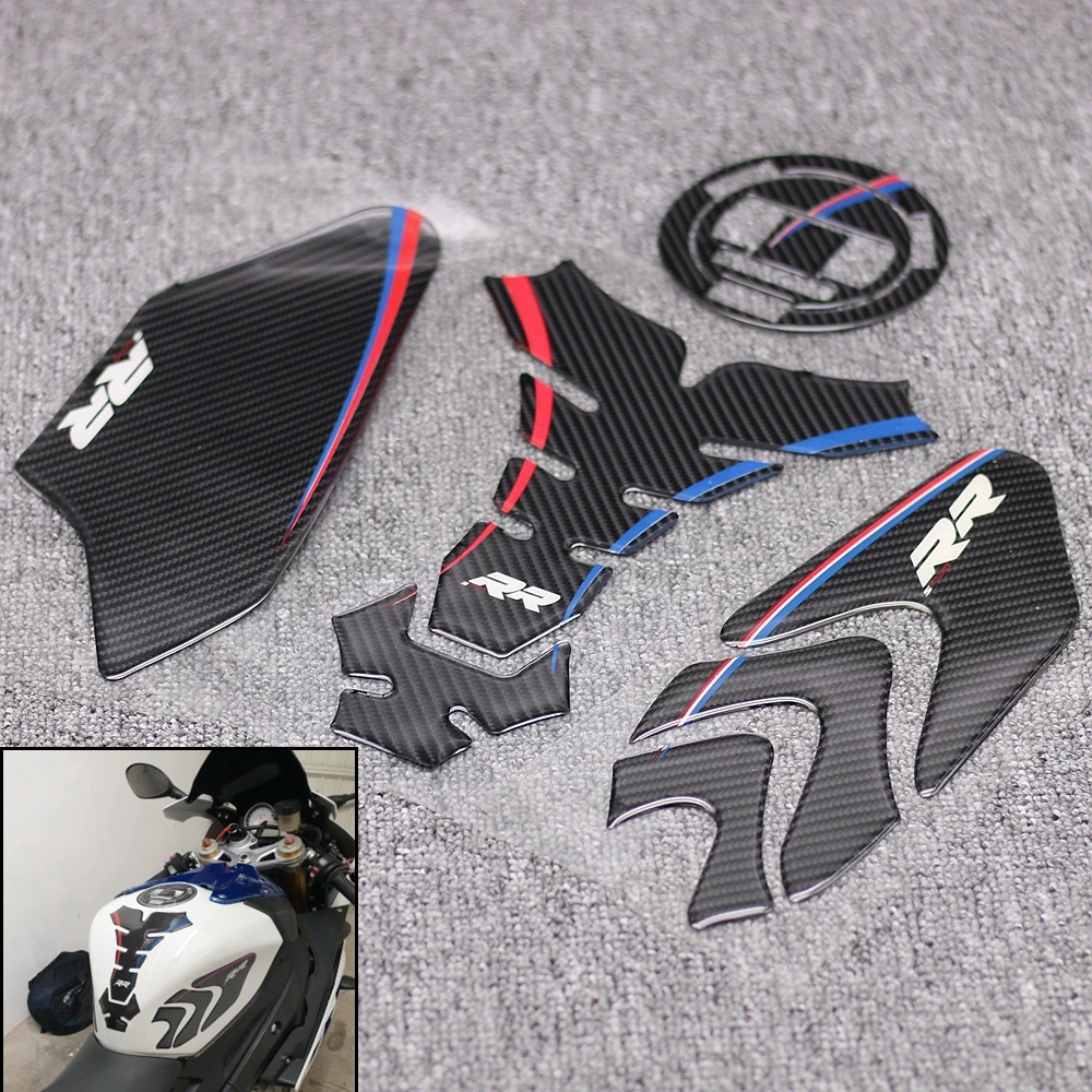 

New Carbon Fiber 3D ADESIVI Sticker Decal Emblem Protection Tank Cover Pad Cas Cap Protector For BMW S1000RR S1000R S1000 RR HP4