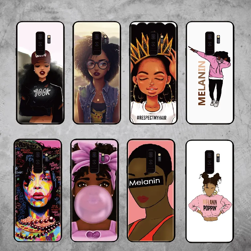 

For Samsung Galaxy S8 S9 S10 S10e Plus E lite Note 8 9 10 A7 A8 Poppin Melanin Black GIrl Aba Fashion Soft Bumper Phone Case