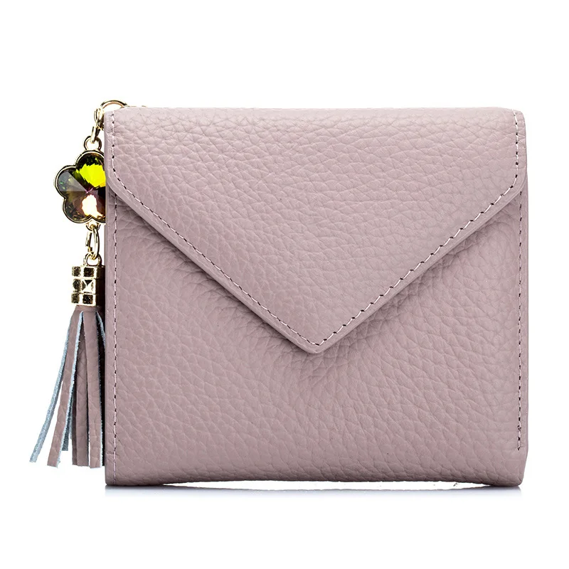 

Multiple Folding Cow Genuine Leather Wallet Hasp Envelope Fringed Wallet Credit Card Package ID Holder Zero Purse Banknote Clip