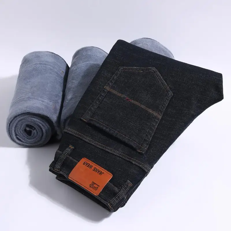 Новые мужские утолщенные теплые джинсы осень-зима, теплые мягкие мужские джинсы с флоком, подходят для-15 - Цвет: Черный