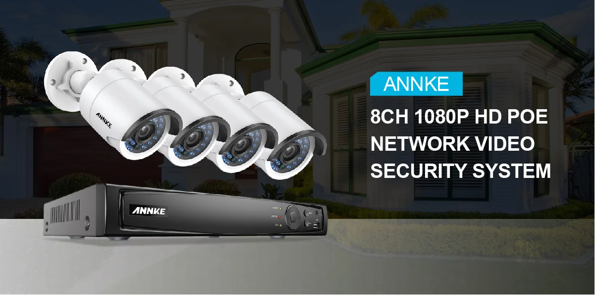 ANNKE HD 8CH 4K POE NVR 4pcs 1080P Network POE IP Camera Video VCA Security Camera System Indoor Outdoor Security POE CCTV Kits