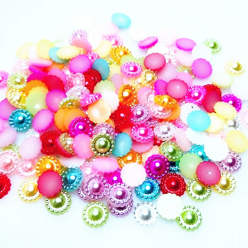 

50pcs/lot 8mm Multi Colors Imitation Pearls Half Round Flatback Flower Beads For Scrapbook DIY Decoration