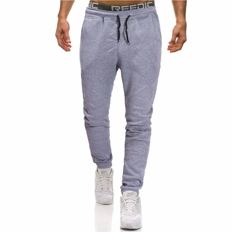 light Gray Мужская рубашка из тонкого фитнес бегун спортивные штаны мужской однотонный эластичная кулиска на талии Повседневное Штаны Досуг Свободные брюки; спортивные штаны - Цвет: light Gray