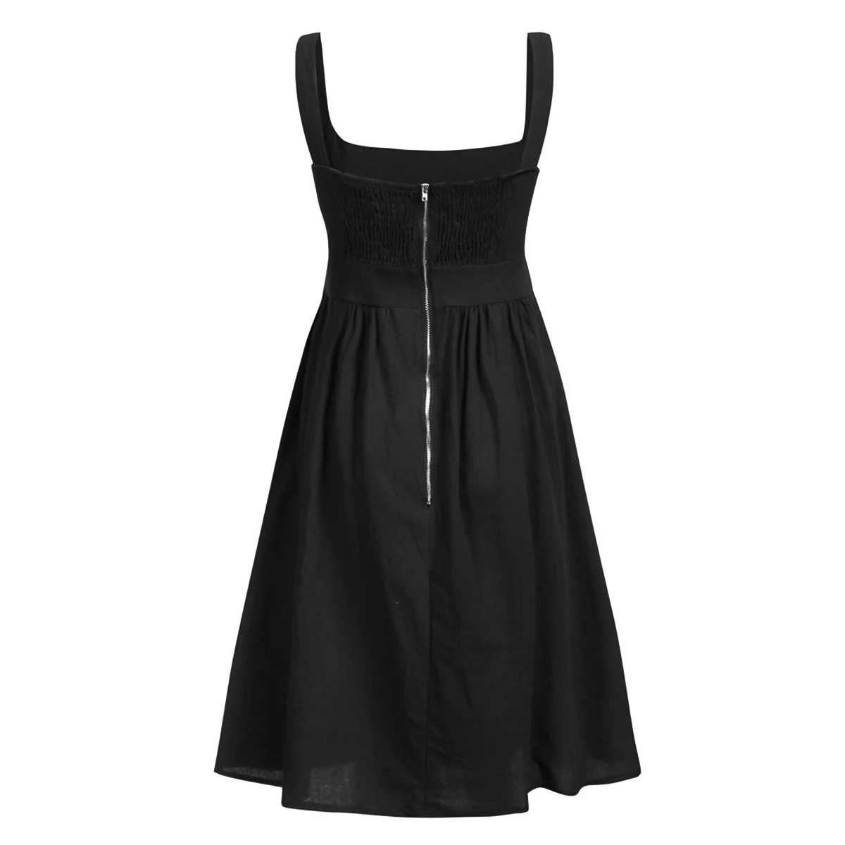 Для женщин Сплошной Low Cut квадратный воротник без рукавов майка платье миди с открытой спиной с карманом молния сзади пляжное платье - Цвет: Black
