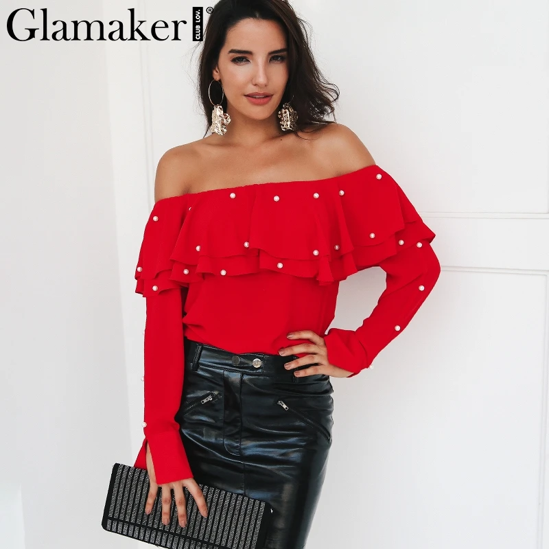 Женская блузка с открытыми плечами Glamaker Весенняя коллекция рубашка глубоким v