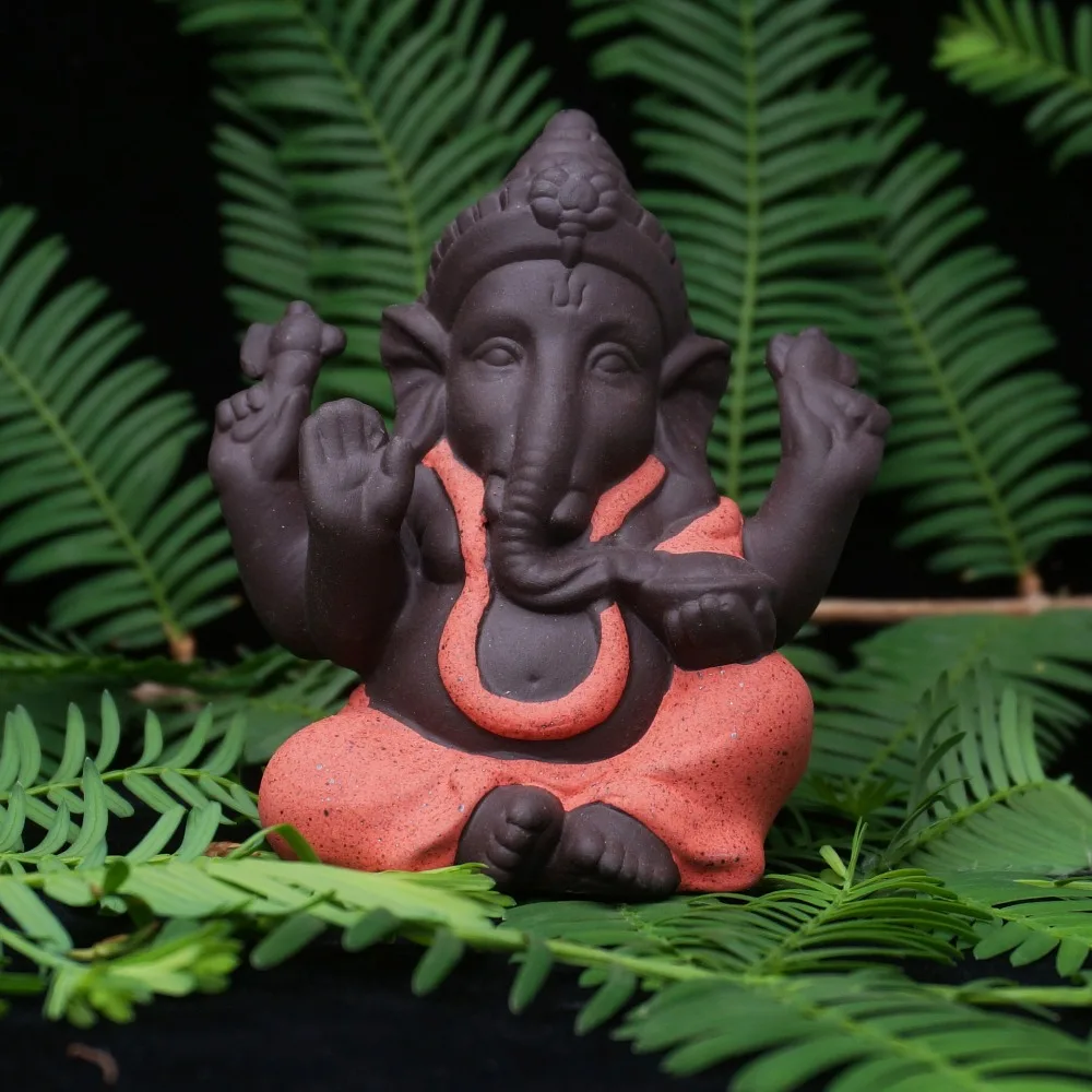 Estatuas de Buda de cerámica púrpura arena elefante Dios figurillas decoración del hogar Ganesha mascota decoración maceta paisaje jardín