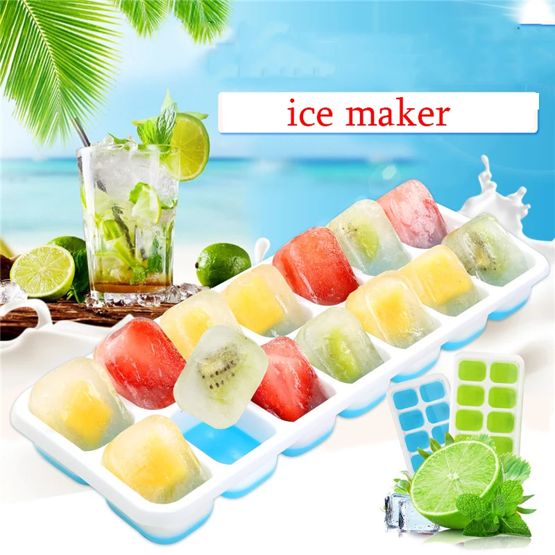 14 Grids DIY Creative Small Ice Cube Mold Square Shape Silicone Cube Maker with cover Ice Mold Brick Cube Maker Ice Tray Mould