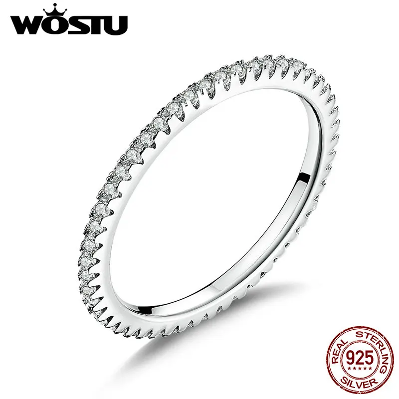 

WOSTU Genuine 100% 925 Sterling Silver Simple Geometric Round Single Stackable Finger Rings For Women Engagement Jewelry CQR066