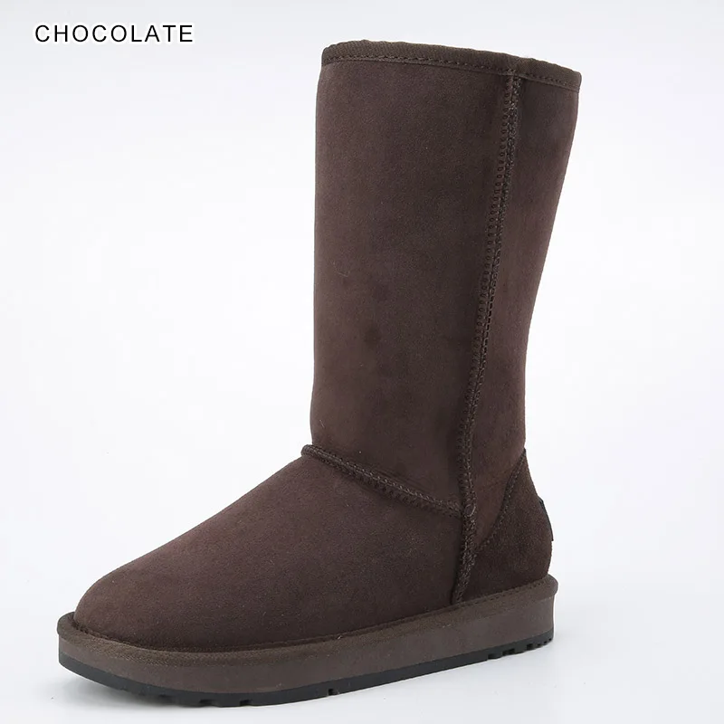 Классические высокие мужские зимние ботинки из натуральной овечьей кожи на меху; зимняя обувь; коричневый, черный цвет; резиновая подошва; размеры 38-44 - Цвет: Chocolate