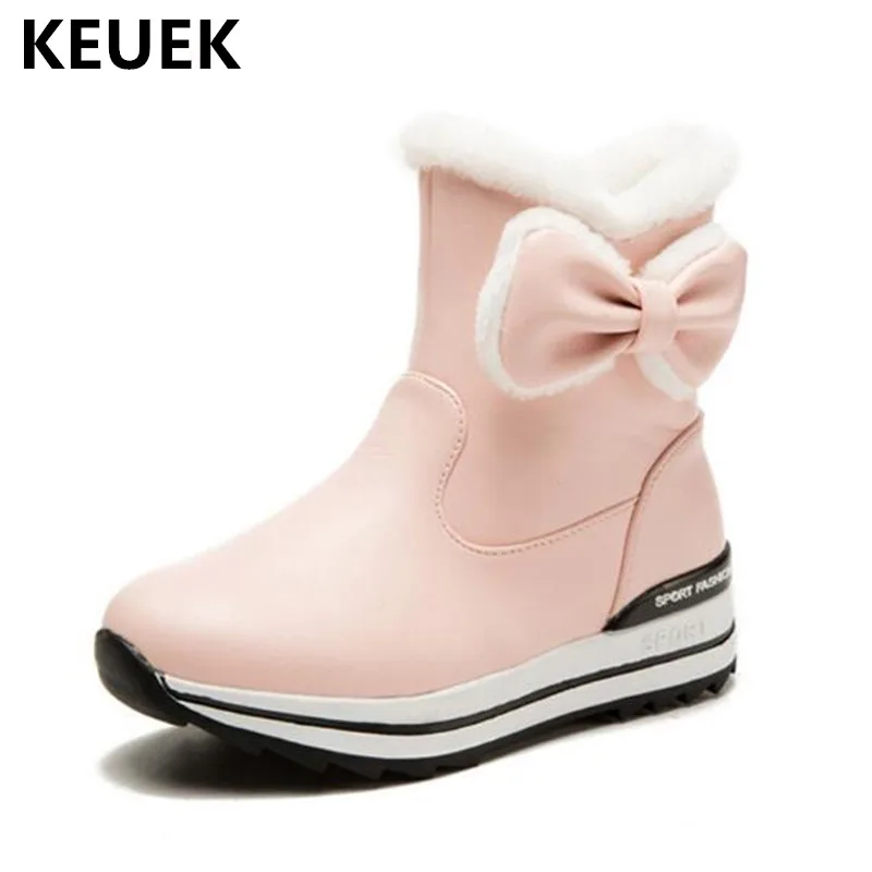 

New Children Ankle Boots Girls Snow Boots Kids Princess Thick Plush Waterproof Student Leather Boots Winter Shoes 041
