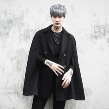 Новое мужское зимнее шерстяное пальто Свободный плащ средней длины без рукавов шерстяное пальто Верхняя одежда сценические костюмы певицы