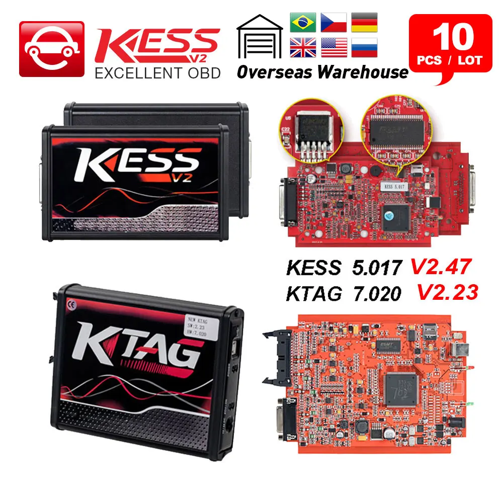 

10pcs/lot KTAG V7.020 V2.25 4 LED Master Version KESS v2 V5.017 EU Red No Token limit ECU Programming tool OBD2 chip Tuning