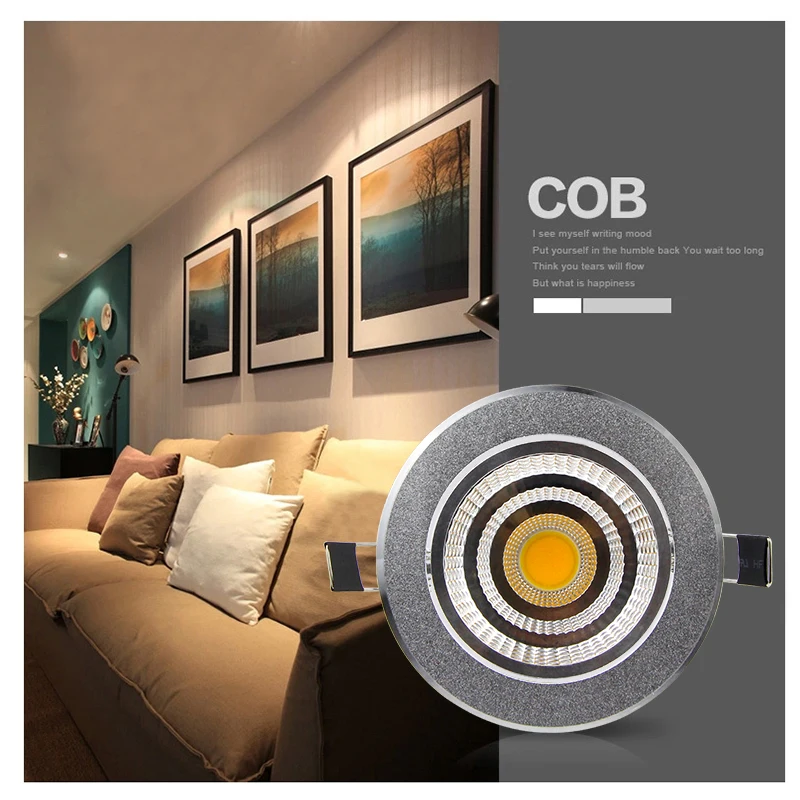 Dimmable светодиодный светильник COB Точечный светильник потолочный светильник AC85-265V 6 Вт 9 Вт 12 Вт 15 Вт 18WAluminum встраиваемый светильник s круглый светодиодный панельный светильник