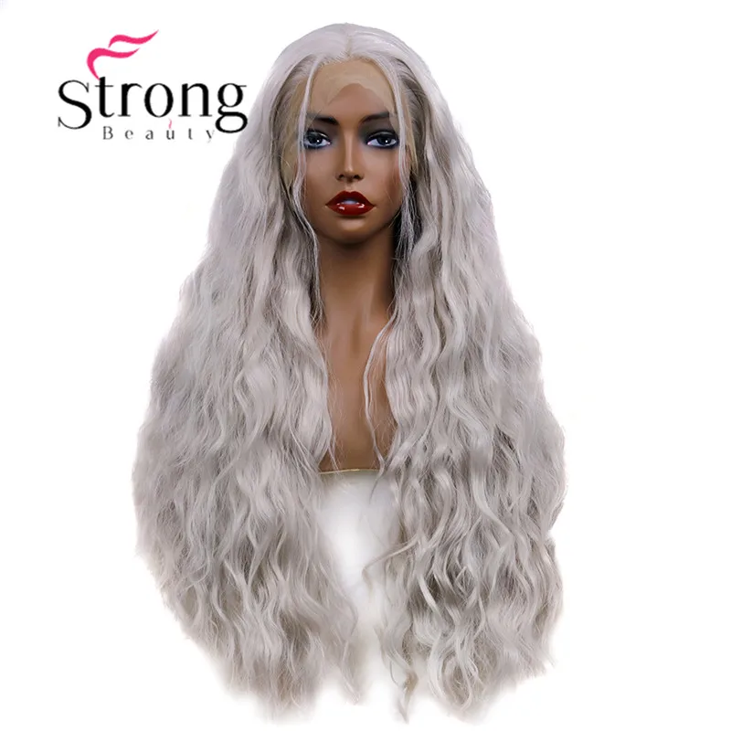 StrongBeauty Long Loose Wave Sliver Lace Front Wig Heat Resistant Synthetic Lace Wig Women's Lace Hair