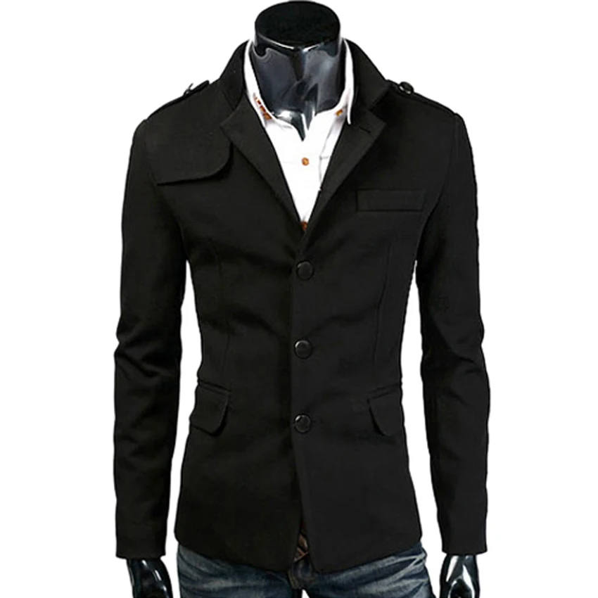 

Hot Fashion Top Quality Woolen Mens Casual Blazers Slim Fit Men Business Jacket Coat Suit Blazer Masculino Black/Dark Grey