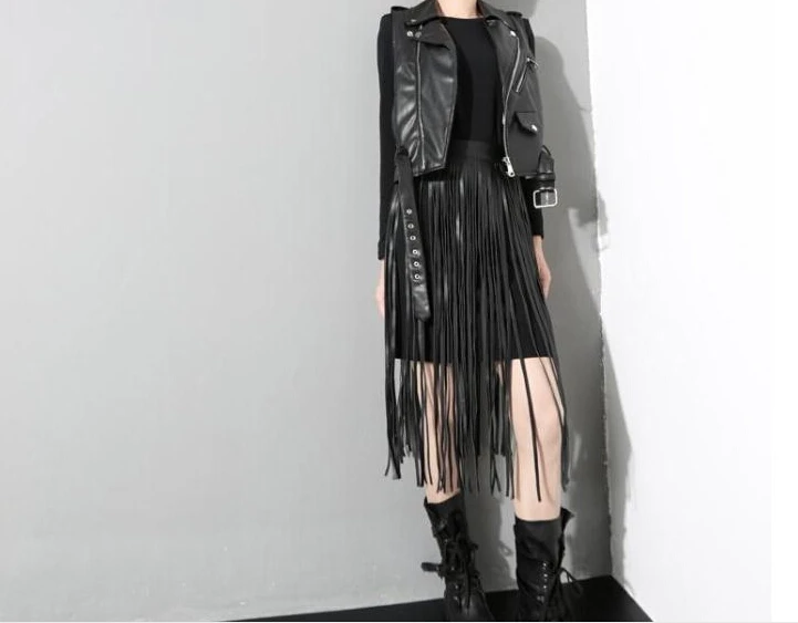 

Hippie Boho Fringe Tassel Black Faux Leather Ladies Belt 2017 Newest All Matching High Waist Fashion Women Long Belts