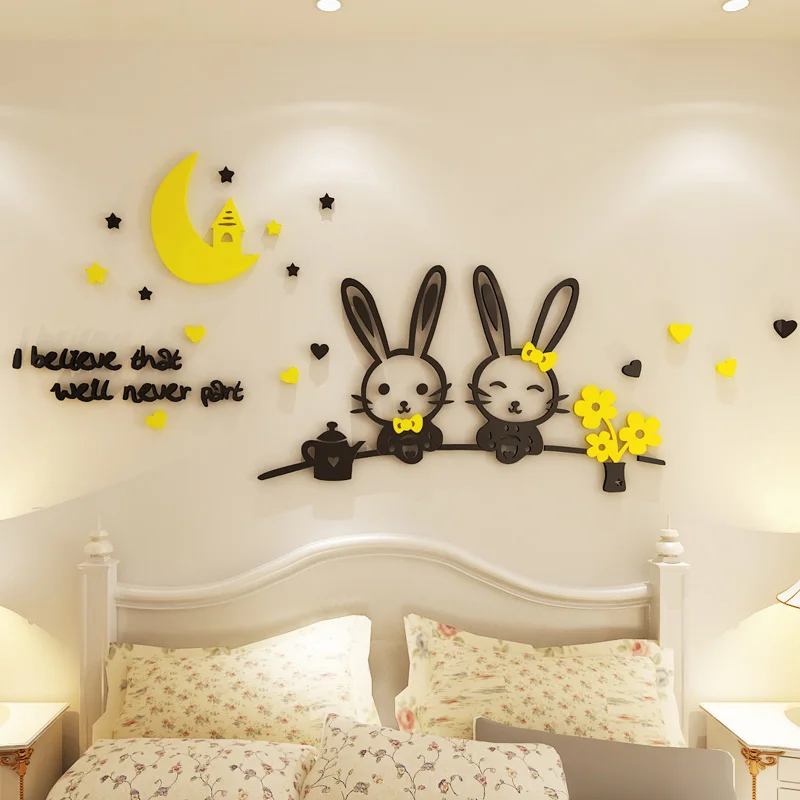 

Cute Rabbits Design Acrylic Stickers for Kids Room Living Room School Decoration Birthday Xmas Gift