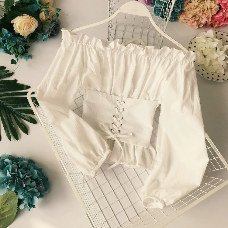 

European Style Fashion Sexy Strapless Bra Collar Bandage Waist Shirt Women Short Crop Tops Girls All-match Basic Blouses Blusa