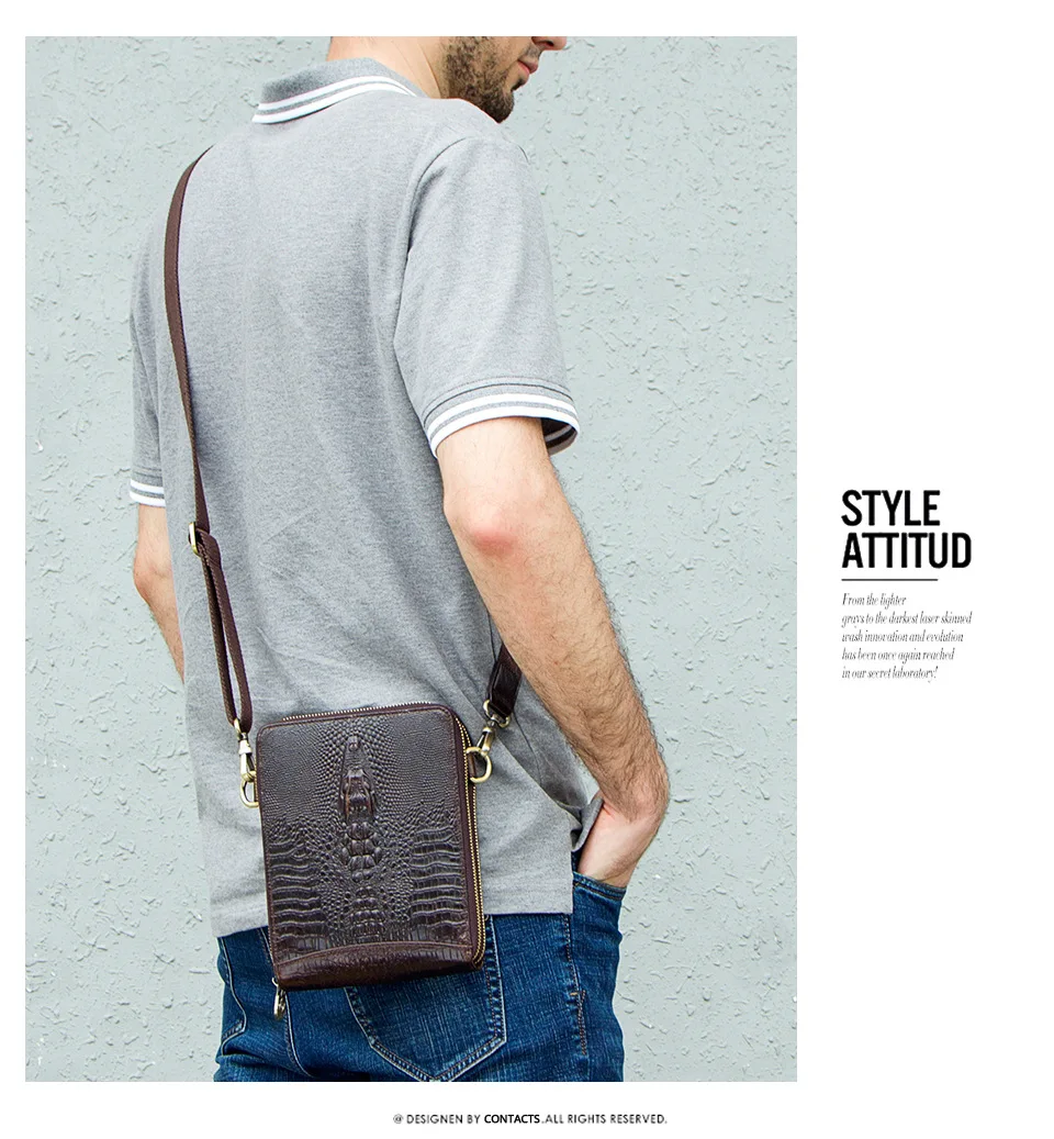 

Fashion casual men's leather crossbody bag crocodile leather shoulder bag multi-function male bag