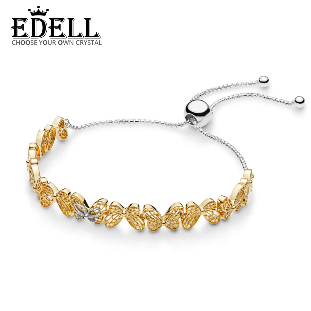 

EDELL 100% 925 Sterling Silver New 2019 Spring 567957 Shine Openwork Butterflies Sliding Bracelet Original Women's Jewelry