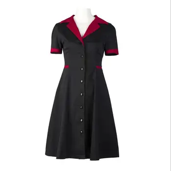 

2018 European and American new dress women's Turn-down Collar fashion casual Hepburn style dress A-Line Dresses