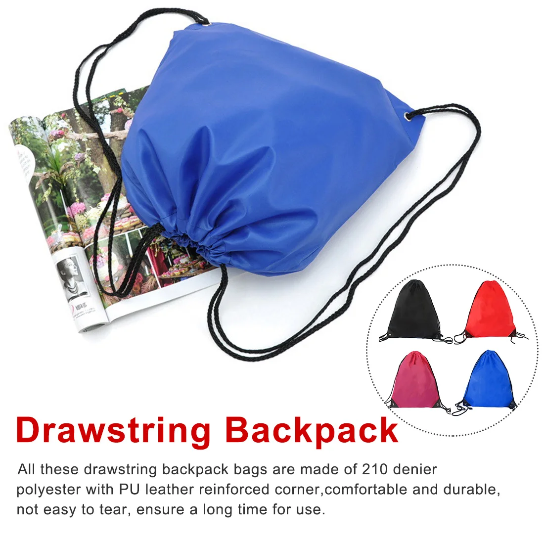 Stylish unisex 210 polyester drawstring bag for everyday and travel use