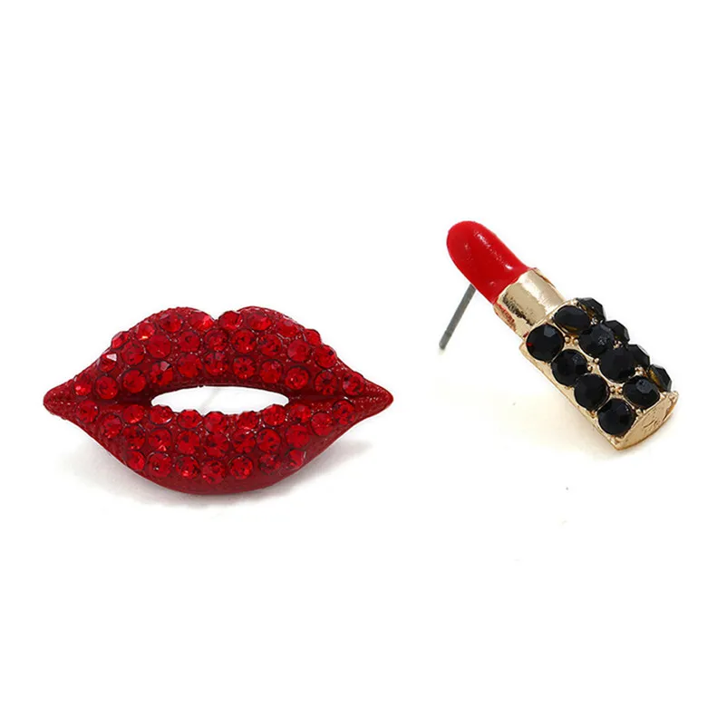 2018 Fashion earrings for women sexy red lips lipstick earrings Asymmetrical Rhinestone Jewelry Brincos Bijoux Femme J11#N (7)