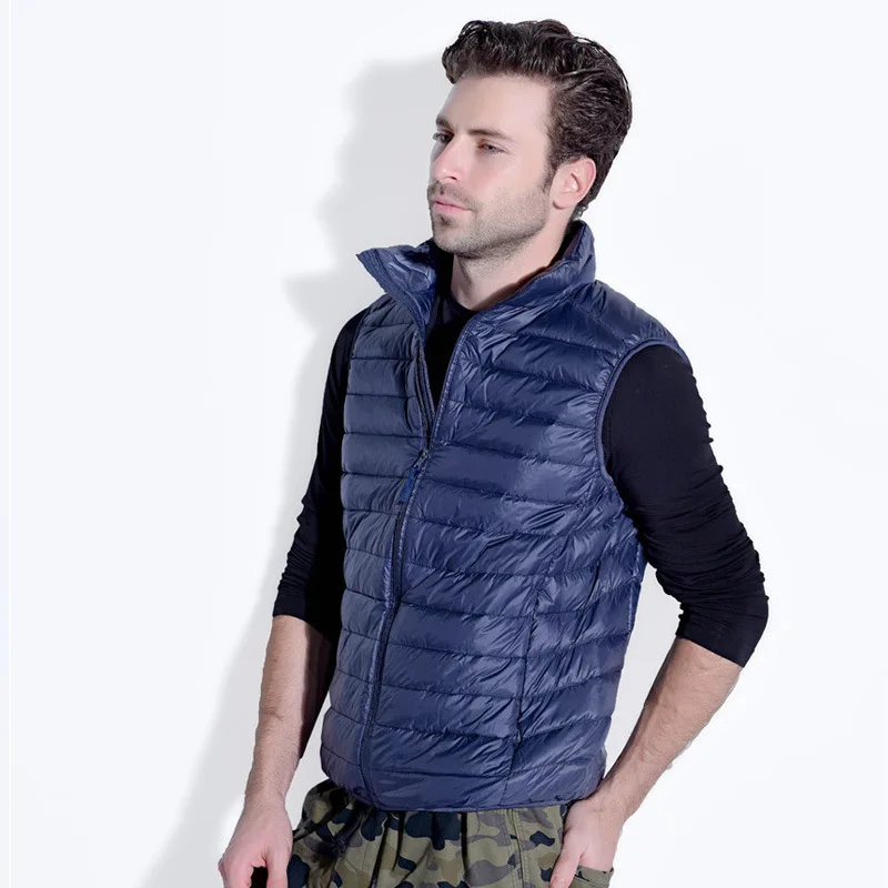 Легкая мужская куртка-пуховик без рукавов с коротким стоячим воротником, ультратонкие пуховые жилеты, новое осенне-зимнее специальное предложение