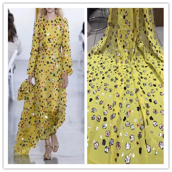

Fashion Sequin tulle mesh lace ZH195605 yellow french net nigerian embroidered tulle lace fabric