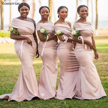 

Cheap Arabic Mermaid Bridesmaids Dresses 2019 One Shoulder Pleats Sweep Train Wedding Guest Dresses Prom Party Gowns Customized