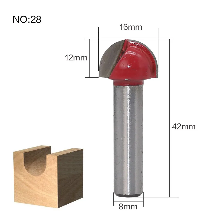 1 шт. 8 мм хвостовик древесины фрезы прямой концевой фрезы триммер очистки заподлицо отделка угловая круглая бухта коробка биты инструменты фрезерные Cutte - Длина режущей кромки: NO28
