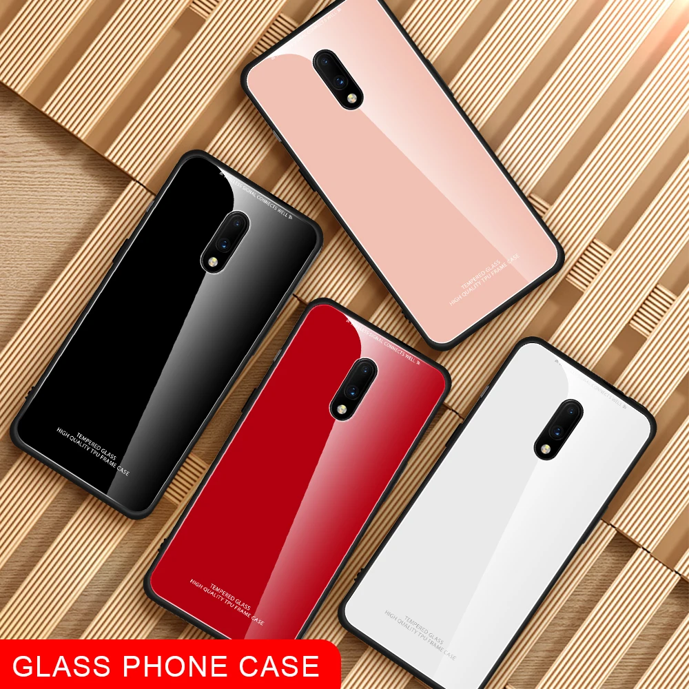LISM Fashion Simple Luxury Plain Tempered Glass Phone Case Cover For font b Oneplus b font