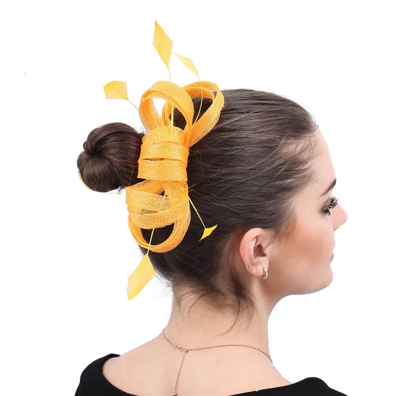 Желтая Коктейльная шляпка-Вуалетка millinery Flower Mesh Fedoras шапка или клип Чай Вечерние головные войны для девочек