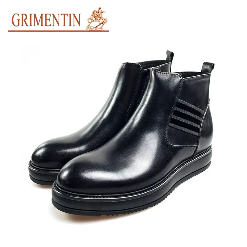 

GRIMENTIN men business boot with zipper genuine leather brand black formal wedding shoes 2019 newest fashion boots