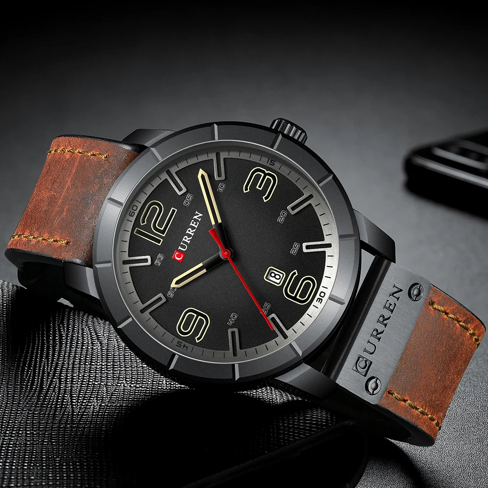 CURREN 8327 Brand Quartz Military Waterproof Wristwatch Date Relogio Masculino Leather Men's Watch