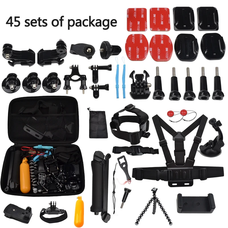Wholesale 45 Pcs Gopro Accessories Set Go Pro kit mount For Gopro Hero 4 3 2 1 Black Edition SJCAM SJ5000 Camera Case Xiaoyi Chest Tripod Buy Cheap 45 Pcs Gopro Accessories Set Go Pro kit mount For Gopro Hero 4 3 2 1 Black Edition SJCAM SJ5000 Camera Case Xiaoyi Chest Tripod