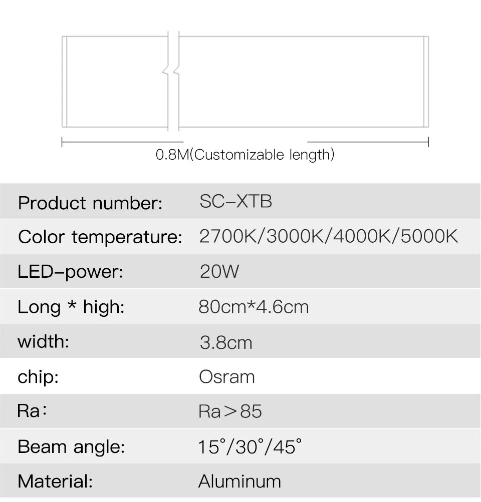 SCON 120 см 30 Вт OSRAM железный серый линейный барный светильник 2400Lm 4000k натуральный светильник для отеля Точечный светильник и поляризованная лампа для мытья стен