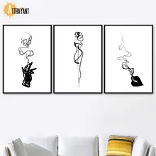Smoke Cigarette Wall Art Canvas Painting Nordic Posters And Prints Black White Scandinavian Wall Pictures For Living Room Decor