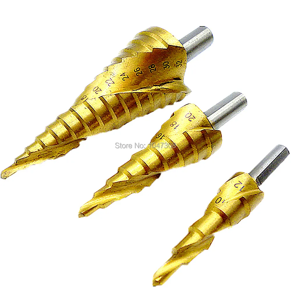 3pc Titanium Spiral Step Drill Bit Reamer Power Tool Cone Drill Bits