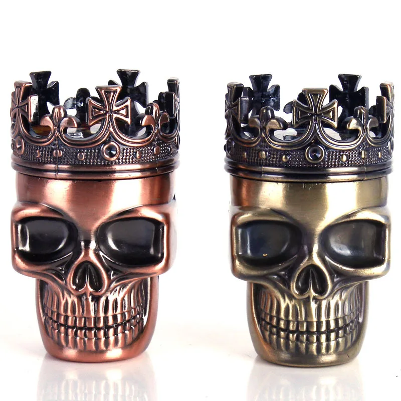 

2018 Crown Skull 3Part metal herb smoking grinders tobacco cigarette Crusher kaloud moledor for hookah shisha smoke narguile