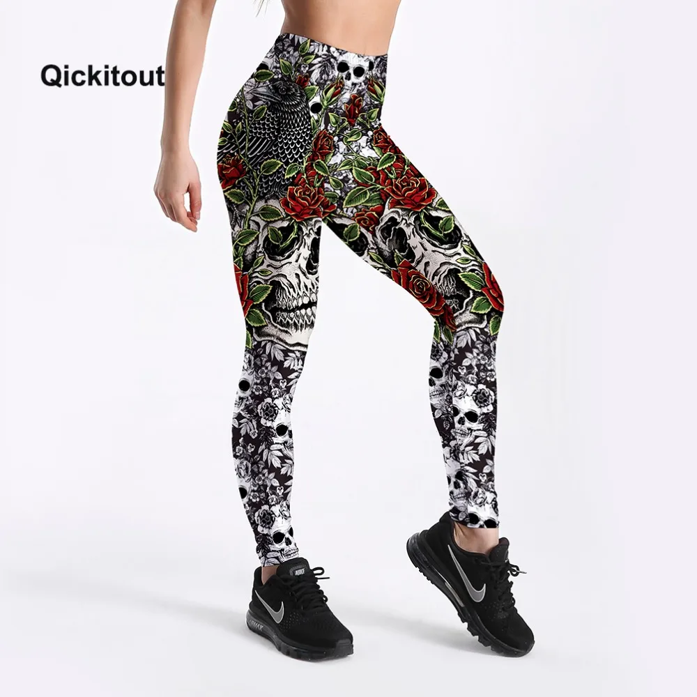 Buns Skull and Roses Vintage Style Women Leggings Trendy Personality High Waist Workout Skinny Sexy Trousers S-XXXXL