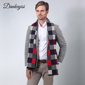

DANKEYISI Men Warm Scarves Winter Thick Scarf Male Accessories Men's Knitted Business Plaid Scarf Men Luxury Brand Bandana