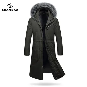 

2019 winter thickening warm men long down jacket luxury high quality fox fur collar white duck down hood parka black Dark green