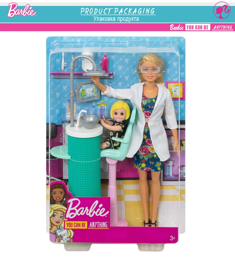 Кукла-стоматолог Barbie authorized и игровой набор, игрушка-доктор с аксессуарами, милая детская кукла Барби Boneca FXP16 для детей, подарок на день рождения