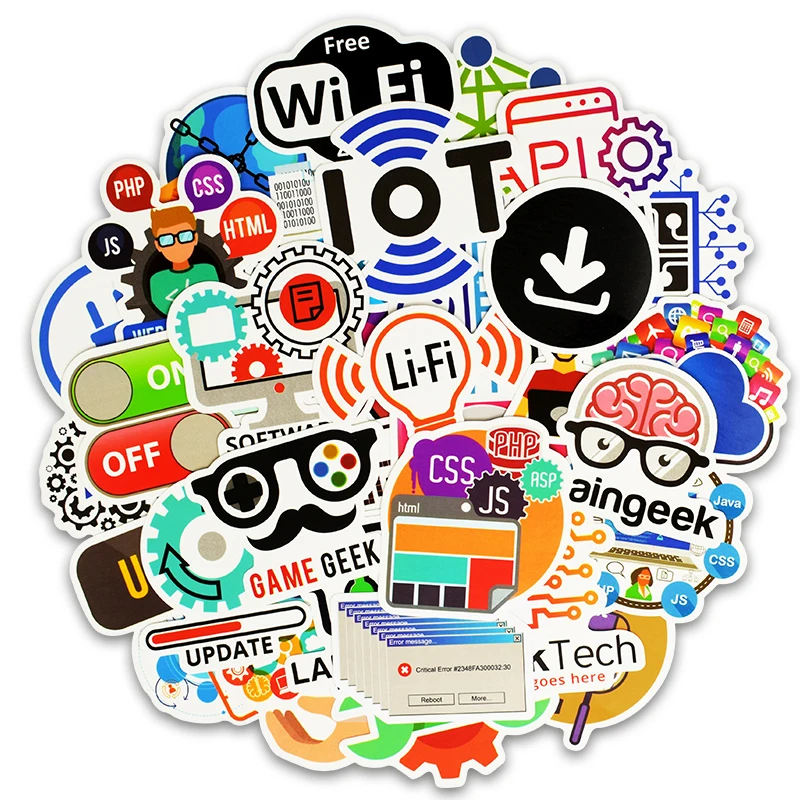 

50 PCS Programming Language Stickers Internet Html Software Waterproof Sticker for Geek Hacker Developer to DIY Laptop Phone Car