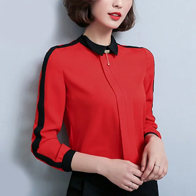 Мода 2017 г. Для женщин Blusas Новая Осенняя рубашка для офиса элегантное с длинным