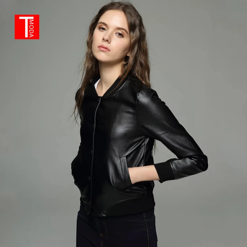 

2018 Women Casual Faux Leather Short Jackets Lady Black Bomber Jacket Letter Printed Single Breasted Coat With Pocket