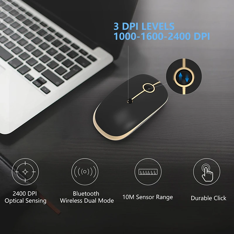 Skup Galaretki grzebień podwójne tryby 4.0 Bluetooth i 2.4GHz USB nanoodbiornik bezprzewodowy myszka do pc laptopa 2400 DPI mysz do gier cichy myszy