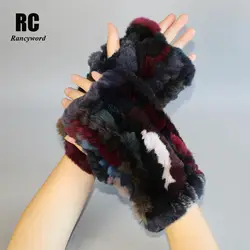 [Rancyword] Для женщин перчатки зимние вязки реального кролика рекс меховые перчатки кожаные для девочек эластичные мягкие теплые перчатки без