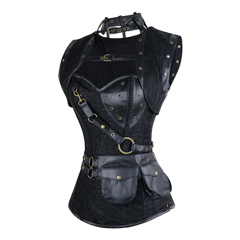 Red Black Steampunk Corset Gothic Clothing Steel Boned Sexy Corsets And Bustiers Vintage Burlesque Costumes Corselete Feminino (5)